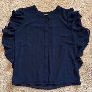 Roz & Ali Navy Blouse with Ruffle Detail